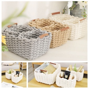 Handmade Bohemian Braided Thick Cotton Rope <b>Storage</b> Bins 3-Piece Set for Shelves Decor Woven Rope <b>Basket</b> <b>Storage</b> - Product Image 6