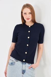 Cárdigan Elegante de Manga Corta para Mujer, Cómodo, Transpirable, de Punto Acanalado, Corte Ajustado, con Botones, Top de Punto para Verano, Estilo Moderno para Damas - Product Image 2