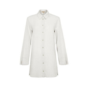 Blusa de Popelina Bordada Off-White para Mujer, Corte Holgado, Estilo Chic de Oficina - Product Image 1