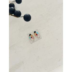 Zuni Ethnic <b>Stud</b> Earrings Multi-Geometric Stone Sterling <b>Silver</b> Inlaid Rose Gold Plated with Diamond Main Stone Gold Jewelry - Product Image 4