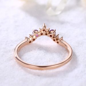 แหวนพลอยอเมทิสต์คุณภาพดีดีไซน์ใหม่หรูหราทองแข็งแหวนเพชรแท้ - Product Image 4