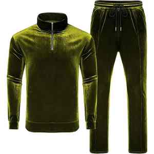 Chándal de manga larga de 2 piezas para hombre, chándal de terciopelo, camisa con cremallera de cuarto, Pantalón elástico, conjunto de chándal informal de Otoño de terciopelo - Product Image 1