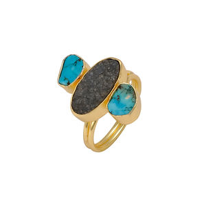 สีดําหรูหราแหวนพลอยดรูซี่ออกแบบเครื่องประดับทองชุบพลอยเทอร์ควอยซ์แหวนพรรคสวมใส่เครื่องประดับปรับได้สําหรับแม่ - Product Image 5