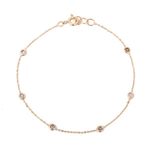 Bijoux minimalistes faits à la main, Bracelet de pierres précieuses rondes en diamant précieux naturel, Bracelet de chaîne en or jaune massif 18K pour femmes - Product Image 1