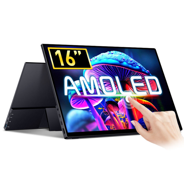Portable Gaming Monitor 16'' AMOLED UHD 3840x2400p 400nits OLED LCD Monitor Type C Interface Aluminum Alloy Stand for Gamers