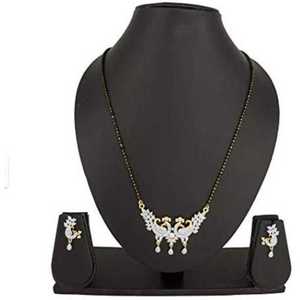 Double Peacock Gold Plated Mangalsutra Zircon <b>Pearl</b> Diamond Fine <b>Jewelry</b> <b>Set</b> for Wedding Engagement Featuring Leaf Heart Shape - Product Image 2