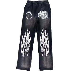 Sun Faded Joggers Distressed Men Faded Acid Sun Wash Set Broderie Pantalons de survêtement DTG Logo Sweat à capuche Pantalon évasé Survêtement - Product Image 2