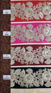 Fait sur mesure en conception de feuille de fougère et rubans et lacets brodés à la machine et en dix couleurs pour robes de mariée de 1.5 pouces de largeur. - Product Image 3