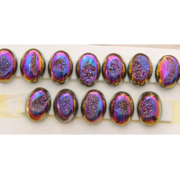 Janela Revestida Druzy Rainbow Cor Suave Cabochão Oval Forma 13x18mm Gemstone