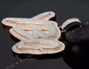 Pendentif en Moissanite véritable 14K bicolore plaqué or 4Ct personnalisable en argent Sterling 925 bijoux en diamant pour les fêtes d'hommes - Product Image 4