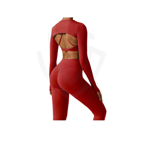 Conjunto Deportivo de 2 Piezas para Mujer, Shorts de Cintura Alta y Top Deportivo Corto con Logotipo Frontal, Diseño Sólido para Correr, Yoga y Entrenamiento - Product Image 3
