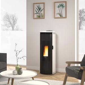 Poêle à granulés de bois, foyer indépendant avec fenêtre de visualisation frontale, commande tactile, design moderne en fonte, chauffage intérieur - Product Image 5