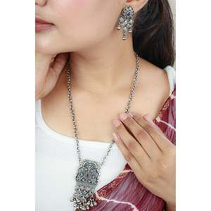 Tridha Gold-Plated Tribal Statement Filigree Work and <b>Ruby</b> <b>Necklace</b> with Earrings for Parties and Bridal or Fine Jewelry Sets - Product Image 1