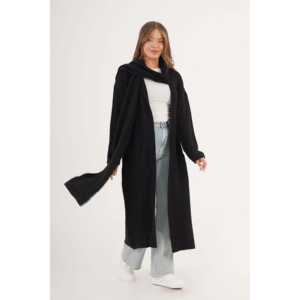 Cárdigan Largo Negro de Punto con Cuello Tipo Bufanda, Estilo Casual para Otoño - Product Image 6