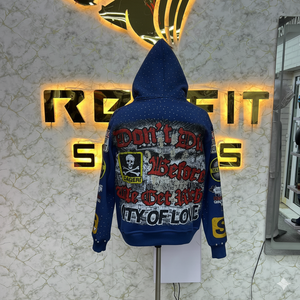 Sudadera con capucha con cremallera amarilla de precio barato de calidad superior Chaqueta con cremallera de diamantes de imitación Lavado ácido Vintage Lavado Hombres Fleece Streetwear Sudadera con capucha - Product Image 6