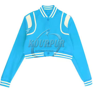 Couleur Full Ladies Varsity Vestes Streetwear Hiver Manches en cuir véritable Letterman Varsity Crop Jacket - Product Image 4