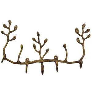 Hot Selling Gold Antique Household Metal Wall Hook Key Hangers Hook Brass Made Branch Shape Clothes Door Hooks