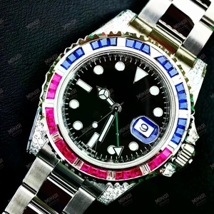 Reloj de Moissanite de dos tonos de lujo con zafiro, acentos de rubí y terminales de diamante Iced Out Reloj automático para hombre - Product Image 3