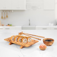 Ensemble de service à sushi artisanal en bois d'olivier brun de qualité supérieure, écologique, rustique, méditerranéen, sculpté à la main, ArtisRaw