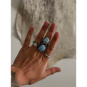 Sheila Becenti Golden Hills Turquoise <b>Ring</b> Size 8.5 <b>Statement</b> Sterling <b>Silver</b> <b>Ring</b> Bezel Setting Natural Cut for Everyday Wear - Product Image 2