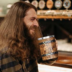 Mug en bois personnalisable, style médiéval, viking, ange, religieux, avec anse, écologique, artisanal, finition polie, pour café, bière, inspiré - Product Image 5