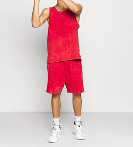 2025 <b>Men's</b> Casual Vintage Acid Wash Gym <b>Tank</b> <b>Top</b> Shorts Set Breathable Cotton Knitted Sleeveless Vest With Printed Pattern <b>Black</b> - Product Image 4