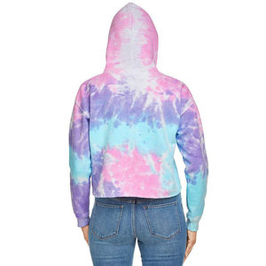 Nuevo diseño de logotipo personalizado Tie Dye Crop Top Sudadera con capucha Ringspun Algodón/poliéster Tie-Dye Mujeres Cropped Pullover Hoodie - Product Image 3