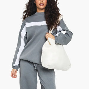 Sudadera de Invierno para Mujer, Diseño Moderno, Casual, con Bloques de Color, Cuello Redondo, Hombros Caídos, Estilo Holgado, Panel en Contraste Blanco, OEM - Product Image 2