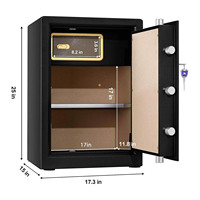TIGERKING Brankas Rumah Besar 3.7 Cu Ft, Baja Tugas Berat 66 lb, Alarm Ganda, Kunci & Kata Sandi, Anti Maling Hitam