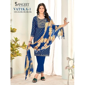 Ensemble Kurta de rayonne ethnique traditionnel à la mode avec tenue de fête Dupatta ombragée pour la fête des femmes tenue traditionnelle adulte - Product Image 1