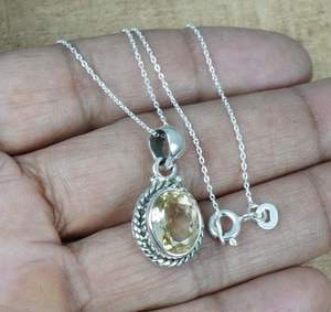 Collier pendentif en argent sterling avec citrine, pierre précieuse facettée, bijoux de créateur, fait à la main, cadeau élégant pour femmes - Product Image 5