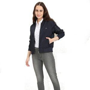 Nouvelle veste bomber bleu marine pour femme, manches longues, fermeture éclair, col montant, couleur unie, polyester tissé, vêtement d'automne - Product Image 4