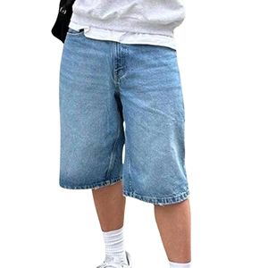 Pantalones cortos vaqueros de verano de algodón 100% para hombre, talla grande y alta, ajuste relajado, elástico, informal, azul/negro, ropa de trabajo para trabajo al aire libre - Product Image 1