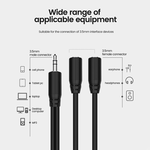 Cable de audio Jack de 3.5 mm, 20 cm, negro, LCB-74, divisor y convertidor de audio macho a hembra, 2*3.5 mm - Product Image 3