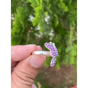 Bague Papillon en Argent 925 avec Améthyste Naturelle, Micro-Pavé et Plaqué Or 18K – Bagues Tendance pour Cadeaux - Product Image 4