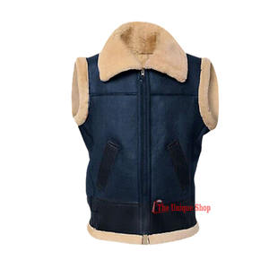 Gilet en cuir véritable de vachette et peau de mouton pour homme, style motard et club - Veste sans manches décontractée d'hiver - Unisexe - Product Image 3