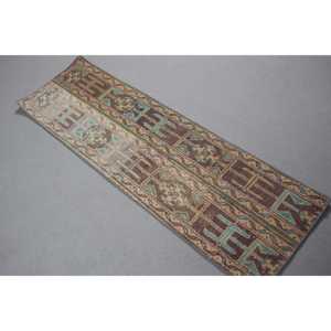1.5x5.1 ft Turkish Vintage Patchwork Rug Eco-Friendly Latex Backing Runner Rug <b>Brown</b> <b>Wool</b> Rug - Product Image 2