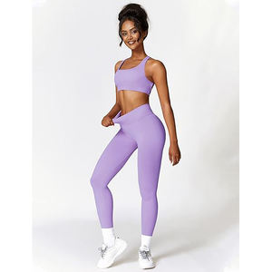 Ensemble de vêtements de sport pour femmes, soutien-gorge de sport et leggings sans couture, taille haute, extensible, respirant, vêtements de yoga - Product Image 4