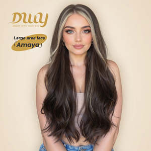 Perruque longue ondulée brune DWY Free Part avec dentelle transparente - Product Image 1