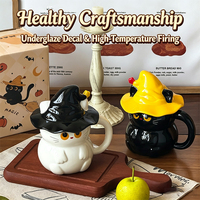 Tasse à eau en céramique pour filles, motif chat avec chapeau magique, cadeau d'Halloween, design coloré, pour la maison