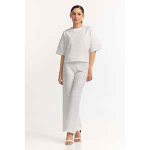 Chemise blanche texturée à col rond tissée WM-KTP-SS24-105 en tissu uni teint - Product Image 1