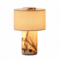 Lampe de table moderne en marbre avec base en pierre lumineuse intégrée, abat-jour en tissu tactile 3 couleurs, pour chambre à coucher, chevet, salon et bureau