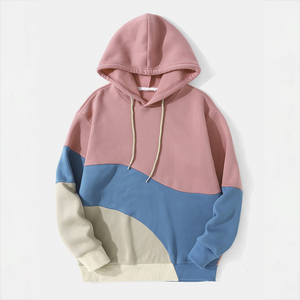 Sweats à capuche à manches patchwork unisexes épais et lourds en molleton vierge personnalisé de gros - Product Image 1