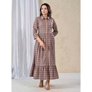 Vestido Largo Estampado de Algodón Beige con Cintura Imperio, Estilo Casual Hippie para Fiestas de Cumpleaños, Trabajo de Oficina, Uso Diario, Tallas XS-XL, Personalizable ODM - Product Image 5