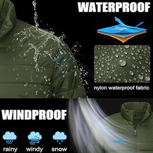 Chaqueta acolchada de invierno para hombre, abrigo ligero transpirable de nailon a prueba de viento con carcasa repelente al agua, puños elásticos con dobladillo de fábrica - Product Image 4