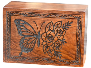 Personalized Butterfly & Roses Wooden Cremation Urn Engraved Memorial <b>Keepsake</b> <b>For</b> Adult <b>Ashes</b> With Customized Design Option - Product Image 6