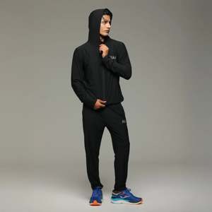 Veste coupe-vent technique pour homme, à capuche, en nylon micro-à rayures, noir 111903 - Product Image 5