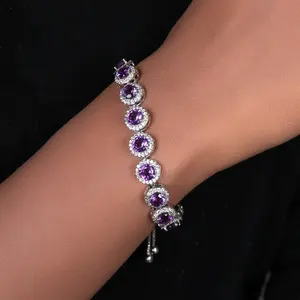 "925 Silver <b>Amethyst</b> <b>Crystal</b> <b>Bracelet</b> for Women-Adjustable Size" - Product Image 3
