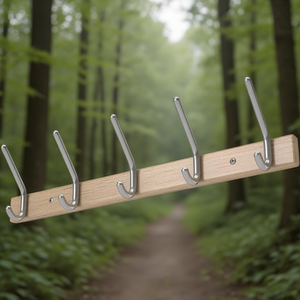 Beech Wood <b>Wall</b>-mounted Coat Rack with 7 Aluminum Hooks 1000 mm Length 150 mm Hook Spacing for Hat/Coat Storage - Product Image 3