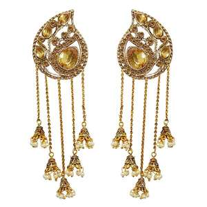 Kriaa Pearl Gold Plated Drop Roll Chain <b>Earrings</b> <b>Fine</b> <b>Cuff</b> 1310504 - Product Image 1